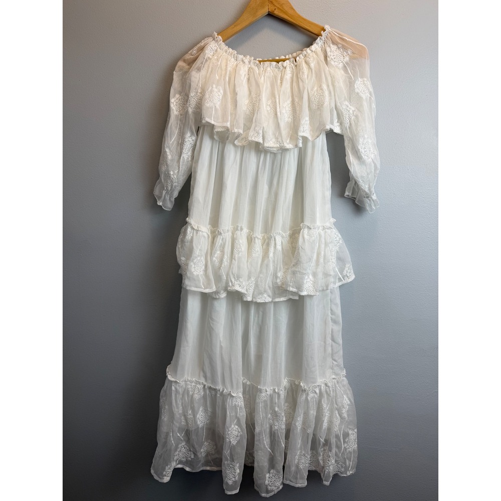 Belle & Kai Girls Size 10 White Boho Tiered Maxi Dress Floral Tiered Romantic